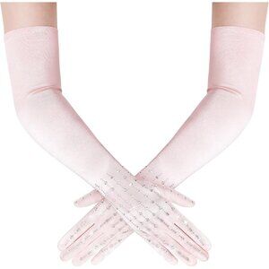 Women's Formal Flapper Sparkly Rhinestone Light Pink Long Gloves Wedding Party